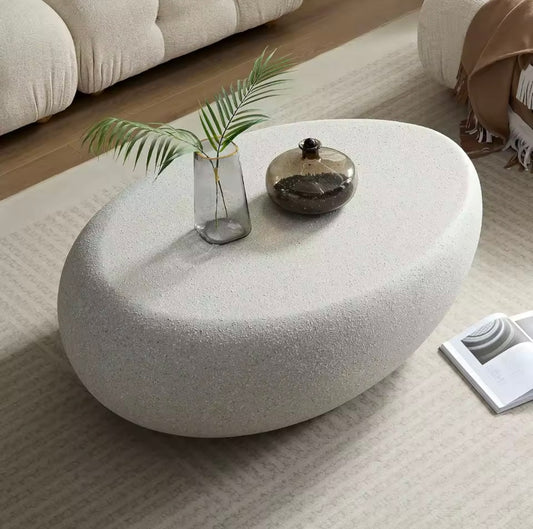 43.3” Oval Coffee Table, Modern Matte Rocks Fiberglass Center Table