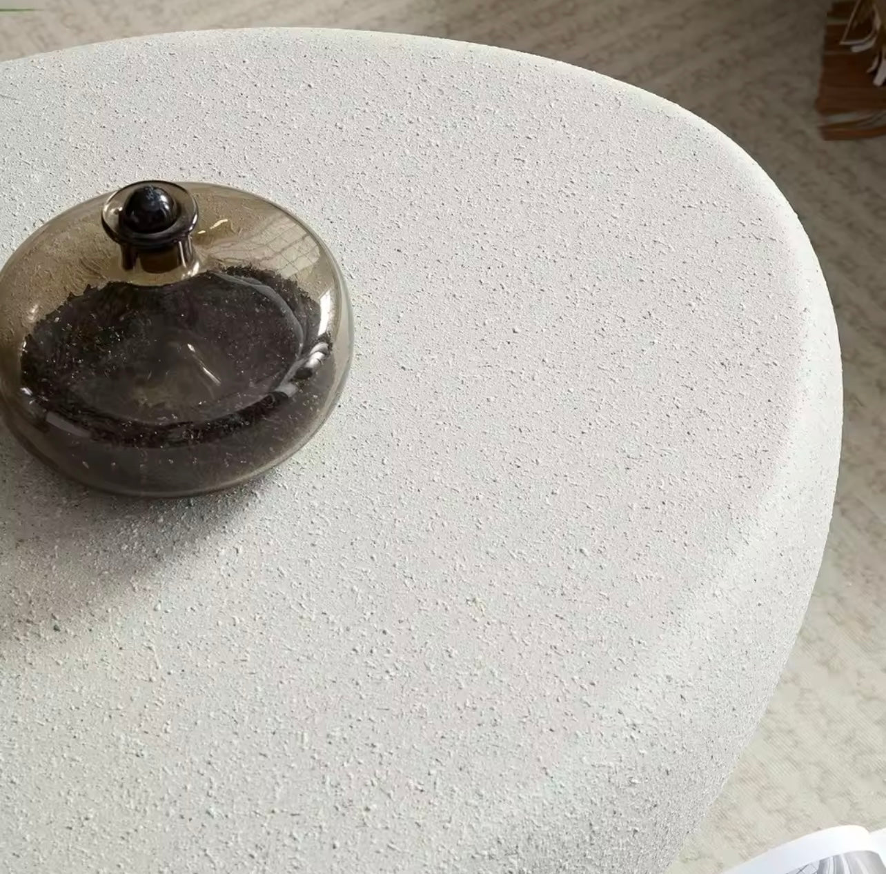 43.3” Oval Coffee Table, Modern Matte Rocks Fiberglass Center Table