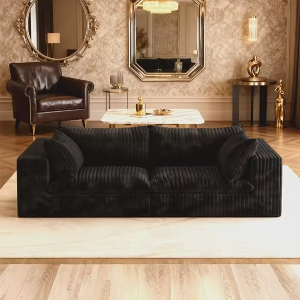 78.8” Compact Cloud Sofa, Black Corduroy Loveseat