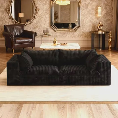 78.8” Compact Cloud Sofa, Black Corduroy Loveseat