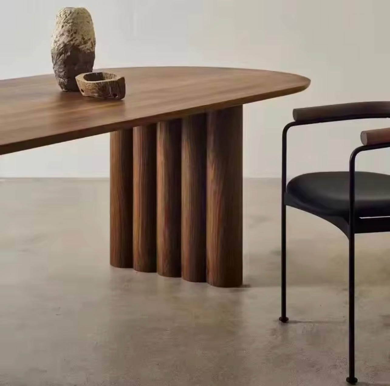 Italian Solid Wood Dining Table, Curved Edge Design, Oak / Walnut