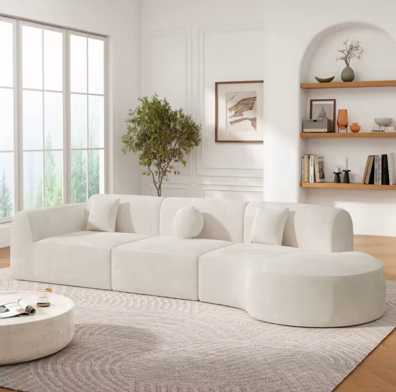 140” Modern Curved Sectional Sofa with Chaise, Oversized 3 Piece Set