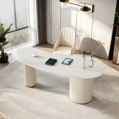 Italian Rock Slab Desk with Drawers and USB Ports, White