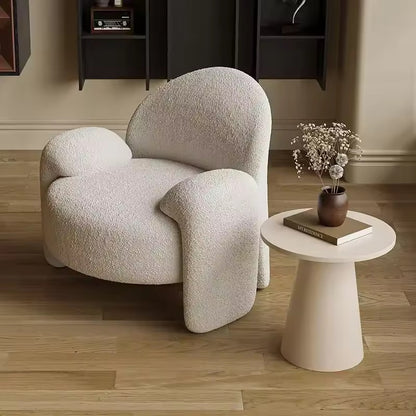 Modern Lambswool Armchair, Minimalist White Accent Chair