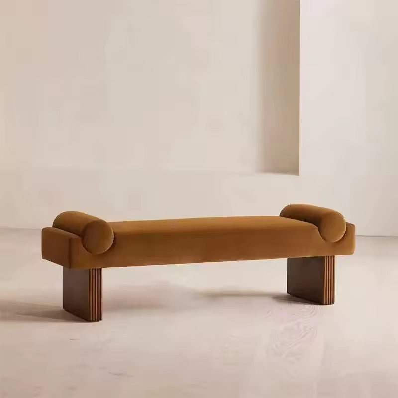 Velvet Upholstered Ribbed-Leg Vanity Bench