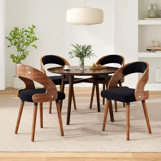 Modern Wood Upholstered Dining Chairs with Curved Backrest