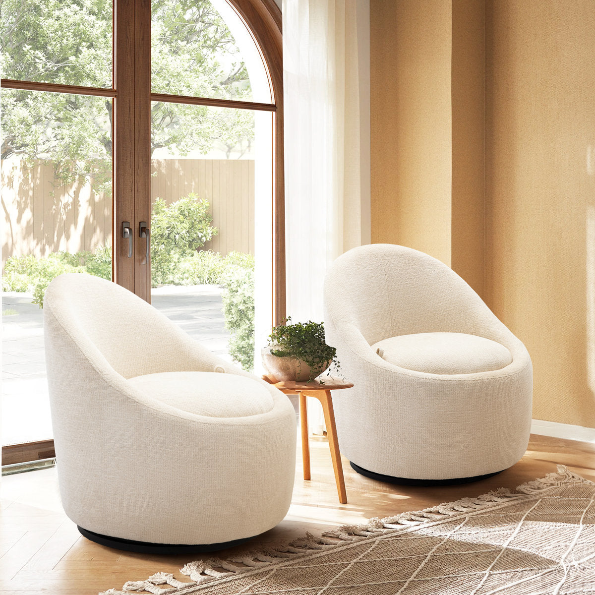 Modern Upholstered Swivel Barrel Chair, Set of 2 White Accent Chairs