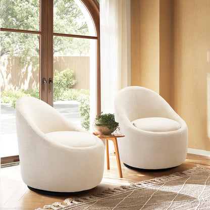 Modern Upholstered Swivel Barrel Chair, Set of 2 White Accent Chairs