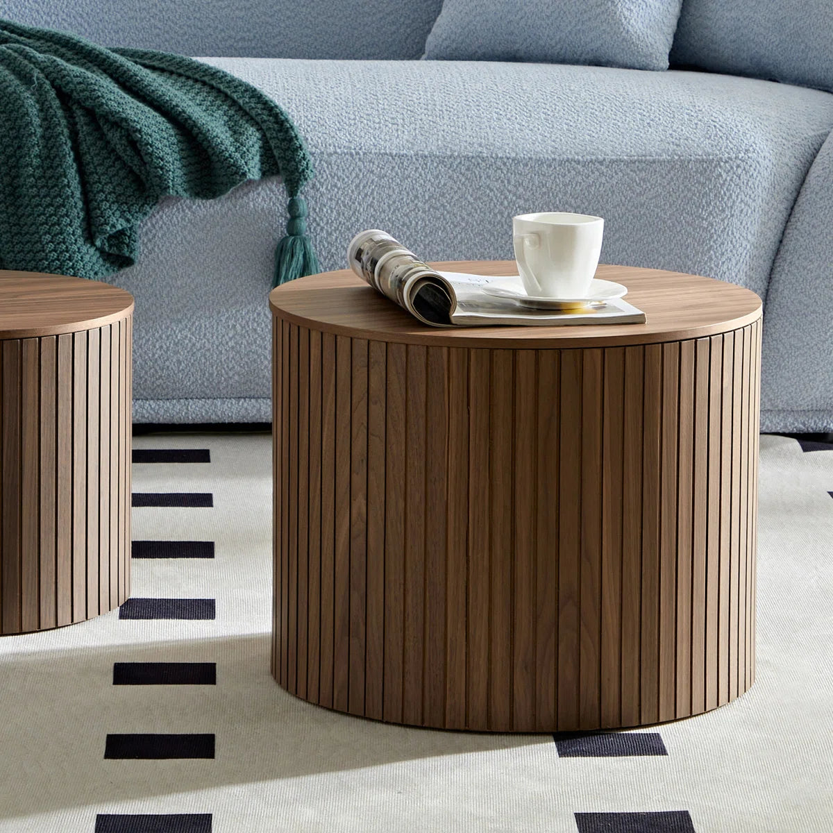Walnut Round Nesting Coffee Table Set of 2