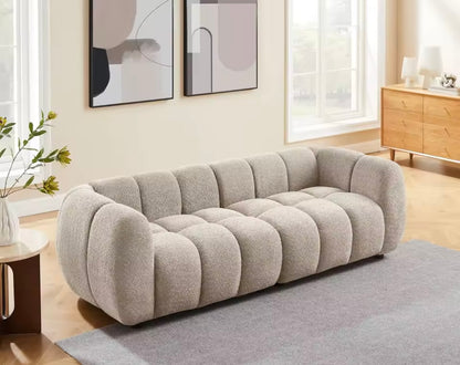 Burnt Orange Boucle Sofa, Tufted Cloud Couch, Deep Seat 3-Seater