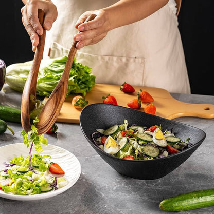 Black Oval Ceramic Salad Bowl Set