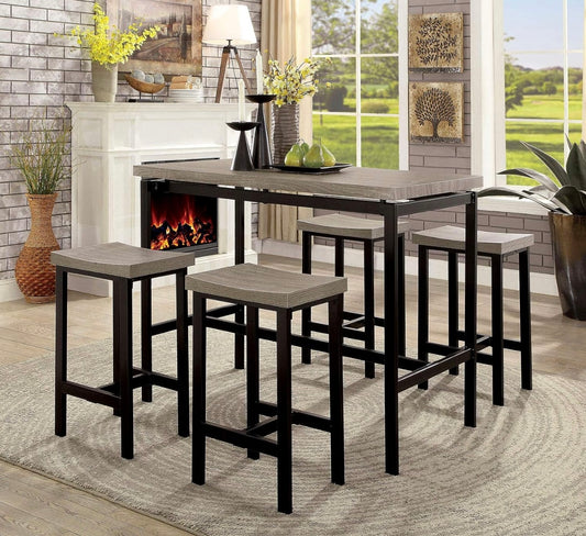 5 Piece Counter Height Dining Set Black Gray