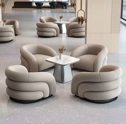 Modern Beige Luxury Accent Chair, Beige Aesthetic Curved Armchair