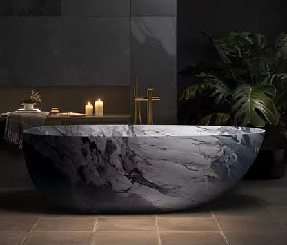 Oval Freestanding Soaking Tub, Luxury Artificial Stone Bath