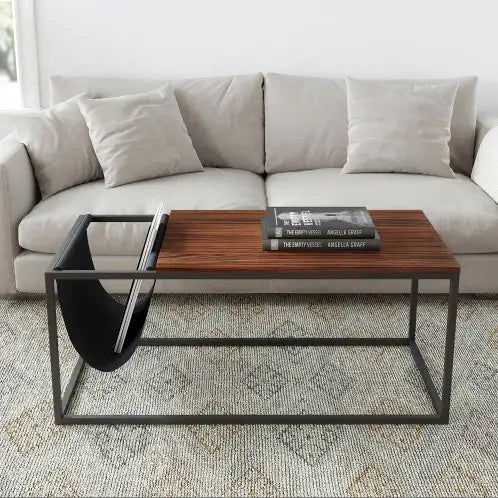 Walnut Sofa Table with Metal Frame & Canvas Hanger