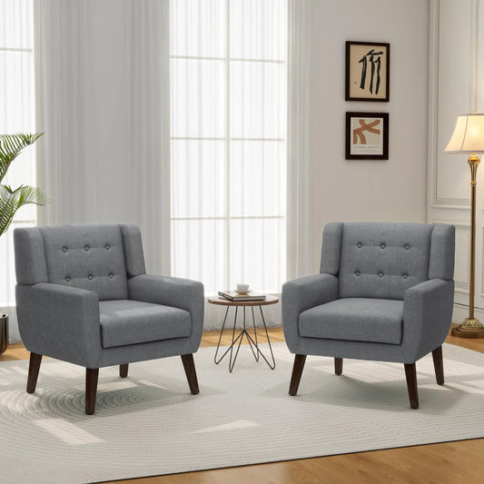 Set of 2 Grey Mid-Century Accent Chairs