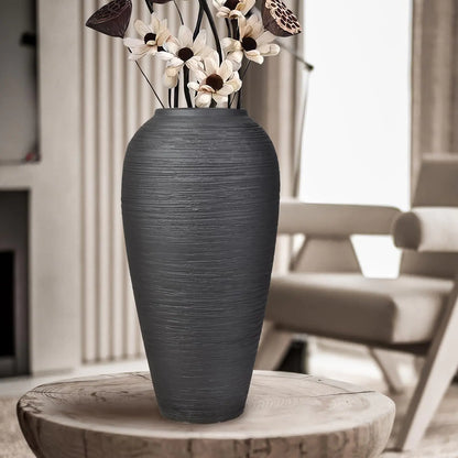 Tall Black Rustic Ceramic Floor Vase – 13.4”