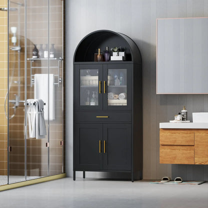 Black Tall Metal Arched Display Cabinet