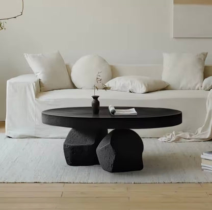 Mid-Century Black-Tinted Sculptural Coffee Table, Wood Round Top