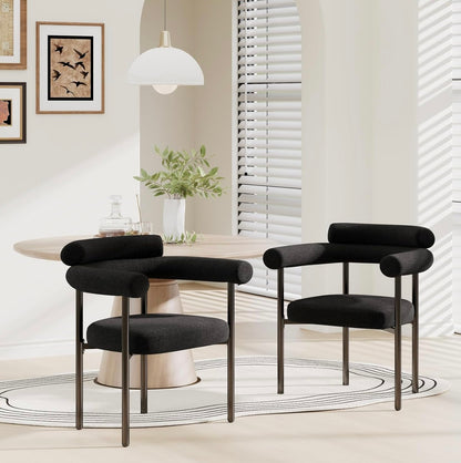 Set of 4 Mid Century Black Boucle Dining Chairs