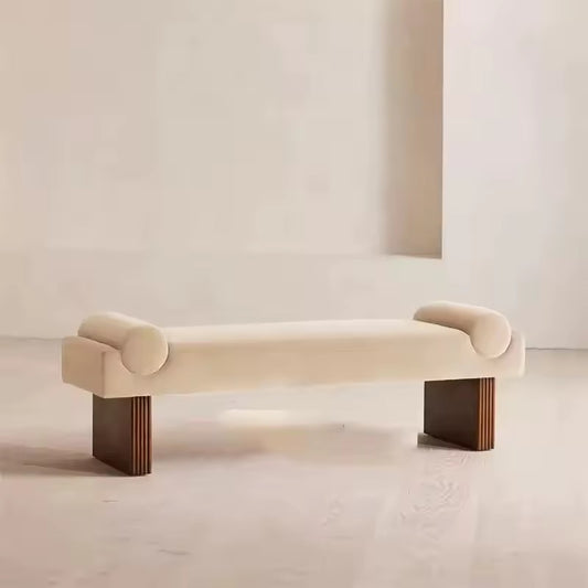 Velvet Upholstered Ribbed-Leg Vanity Bench