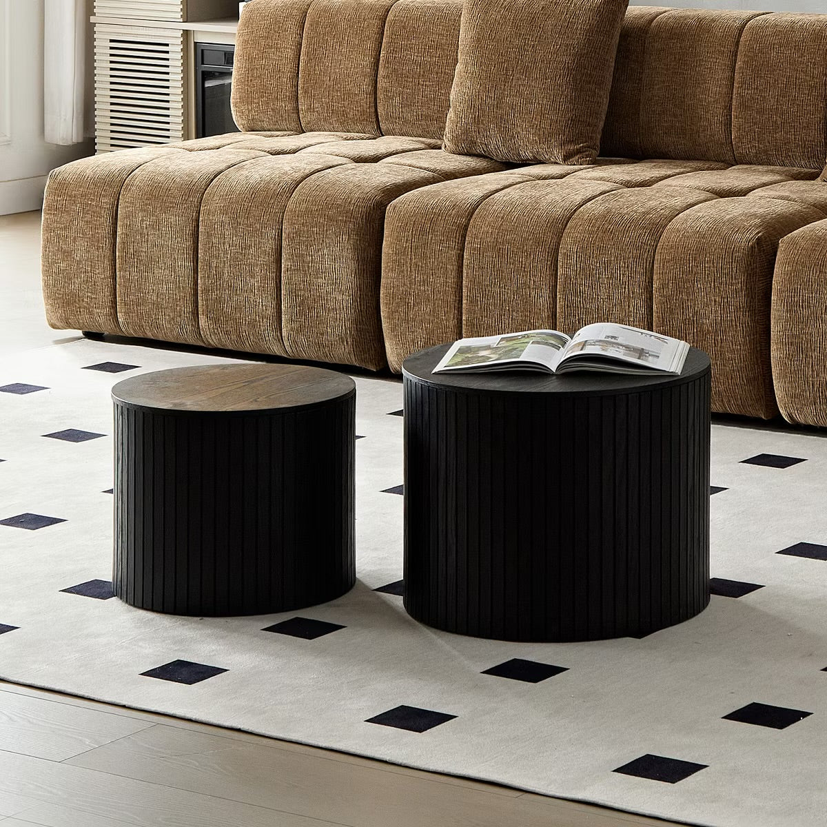 Black Round MDF Nesting Coffee Table Set of 2