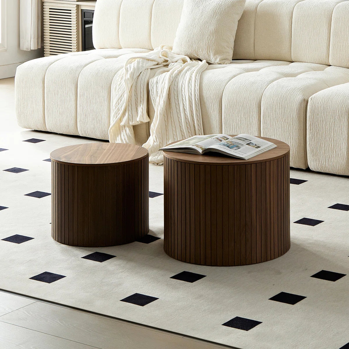 Walnut Round Nesting Coffee Table Set of 2