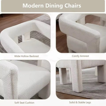 Set of 4 Upholstered White Sherpa Fabric Dining Chairs