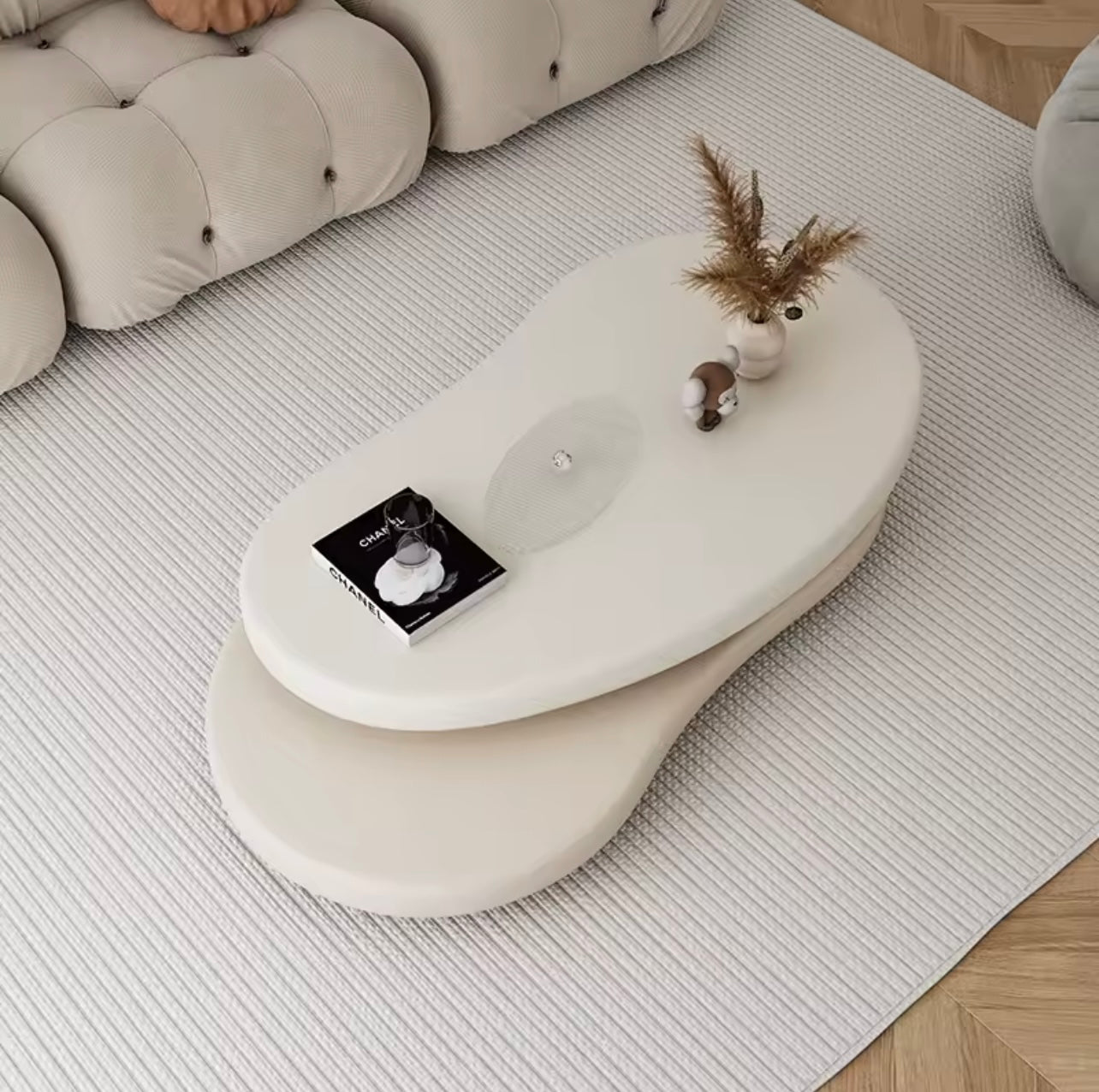 Cream Multi-Layered Freeform Top Rounded MDF Coffee Table