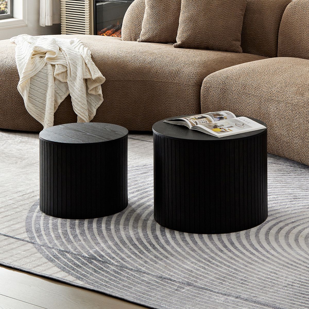 Black Round MDF Nesting Coffee Table Set of 2