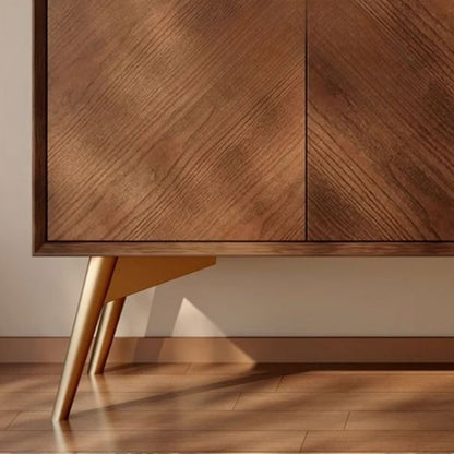 Modern Herringbone Solid Wood Sideboard with Walnut Finish