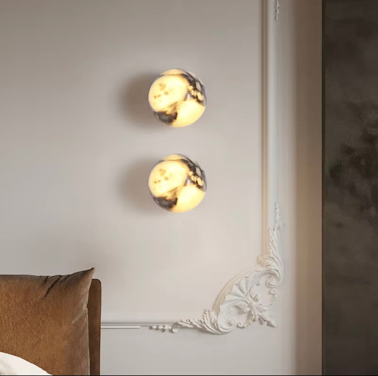 Black Marble Wall Lamp, Italian LED Bedside & Bathroom Sconce