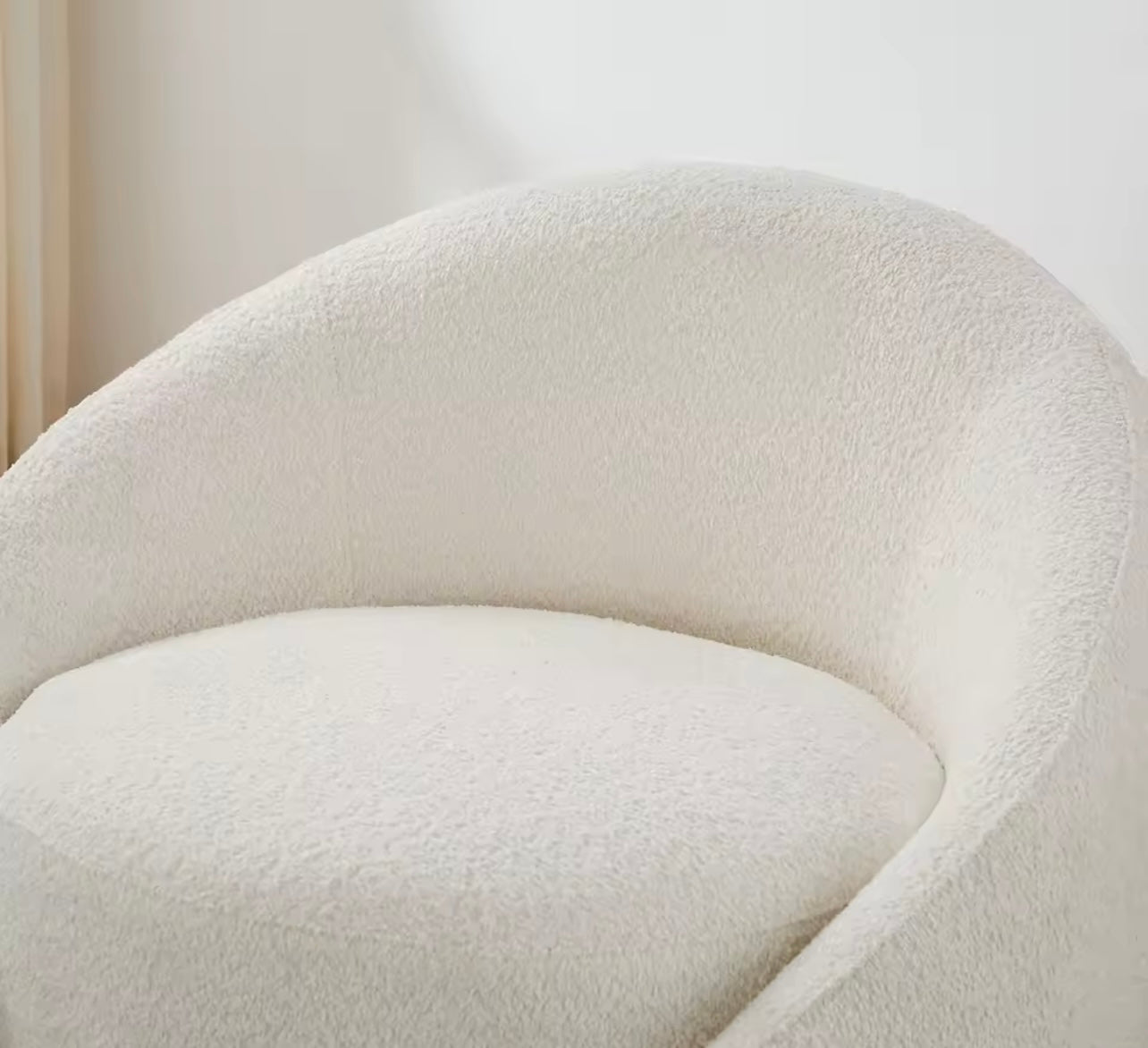 Modern White Boucle Fabric Accent Chair, Upholstered Swivel Armchair