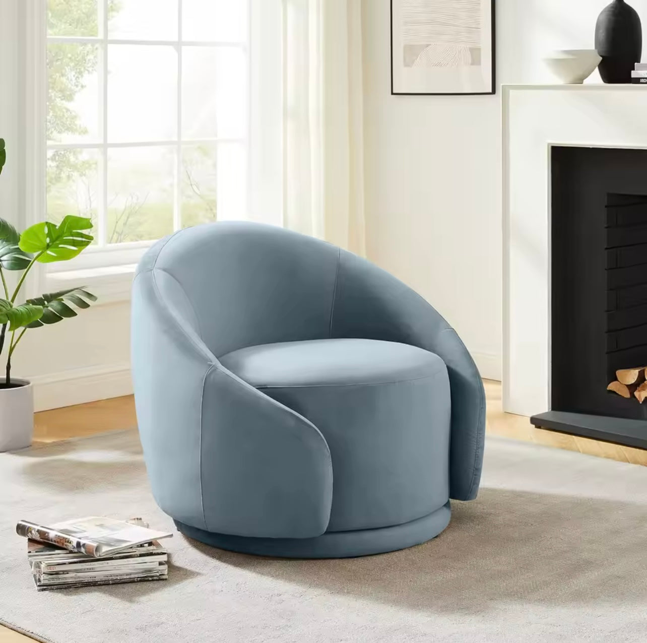 Modern Grey Boucle Fabric Accent Chair, Upholstered Swivel Armchair