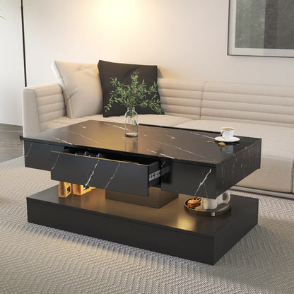 Modern Black Coffee Table with Storage, Coffee Table with LED Lights