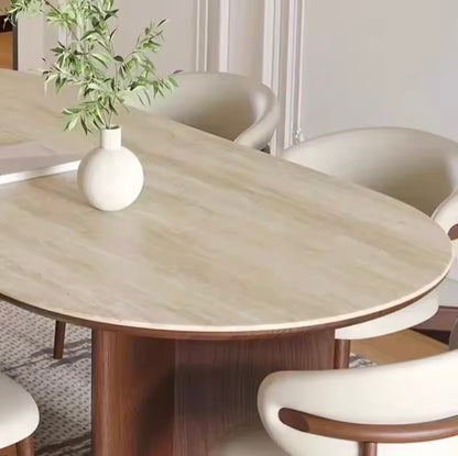 Italian Rock Slab Dining Table, Solid Wood Base and Sintered Stone Top
