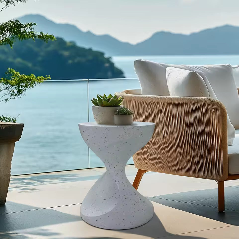 Round Concrete Outdoor Side Table, Modern Accent Piece, Graphite White