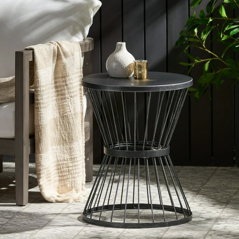 16” Modern Black Metal Side Table – Small Round Accent Table