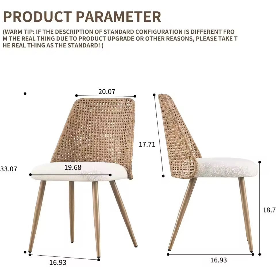 Set of 4 Mid-Century Rattan Dining Chairs, Boucle Seats with Cane Back