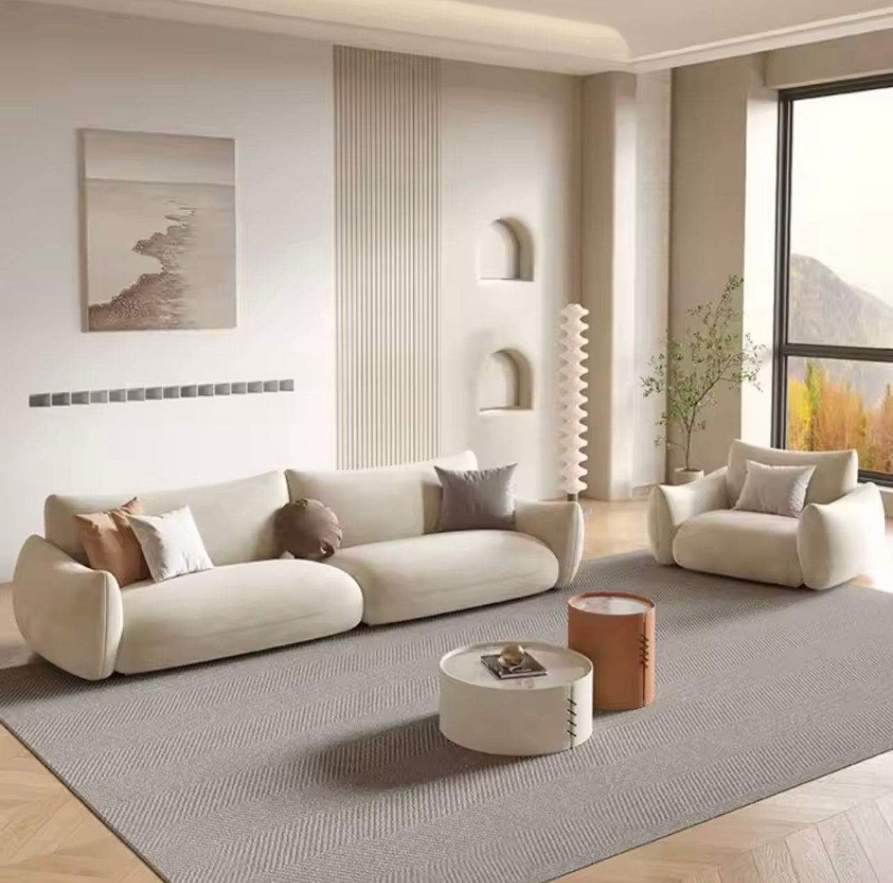 Nordic Cloud Loveseat, Ergonomic Space Saving Sofa, Cream