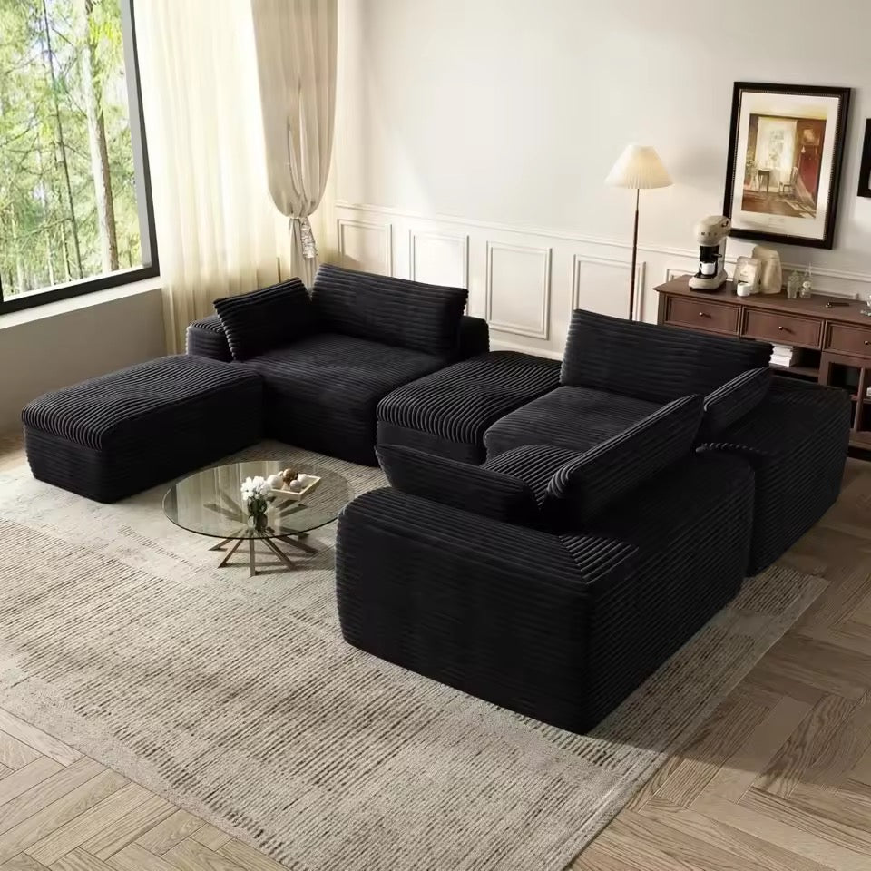 L-Shaped Cloud Sectional Couch, Oversized Modular Corduroy Sofa