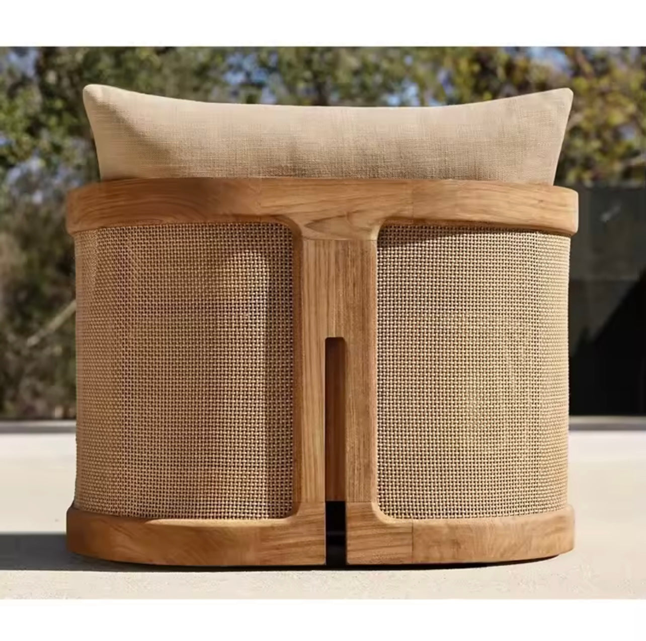 Teak & Rattan Outdoor Sofa Set, Weatherproof & Quick-Dry Cushions