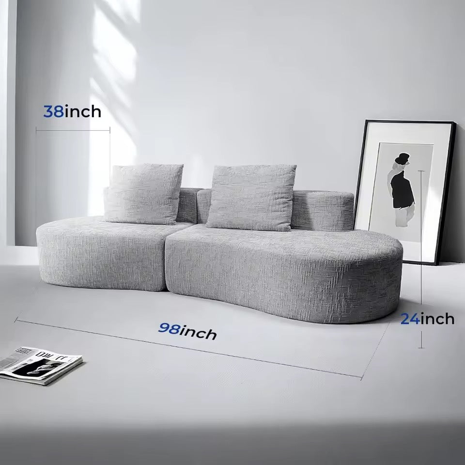 98” Curved Half-Moon Sofa Bed, 4-Seater Couch with Linen Upholstery