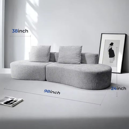 98” Curved Half-Moon Sofa Bed, 4-Seater Couch with Linen Upholstery