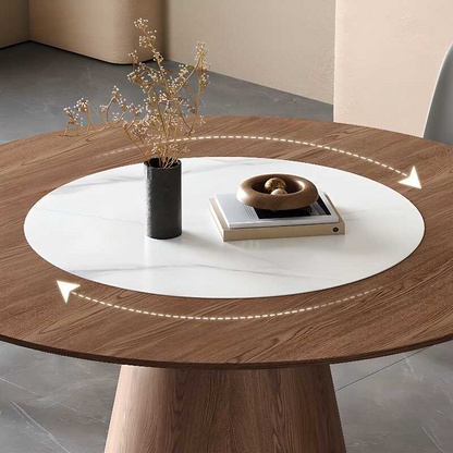 Italian Solid Wood Round Dining Table with Rotating Stone Center