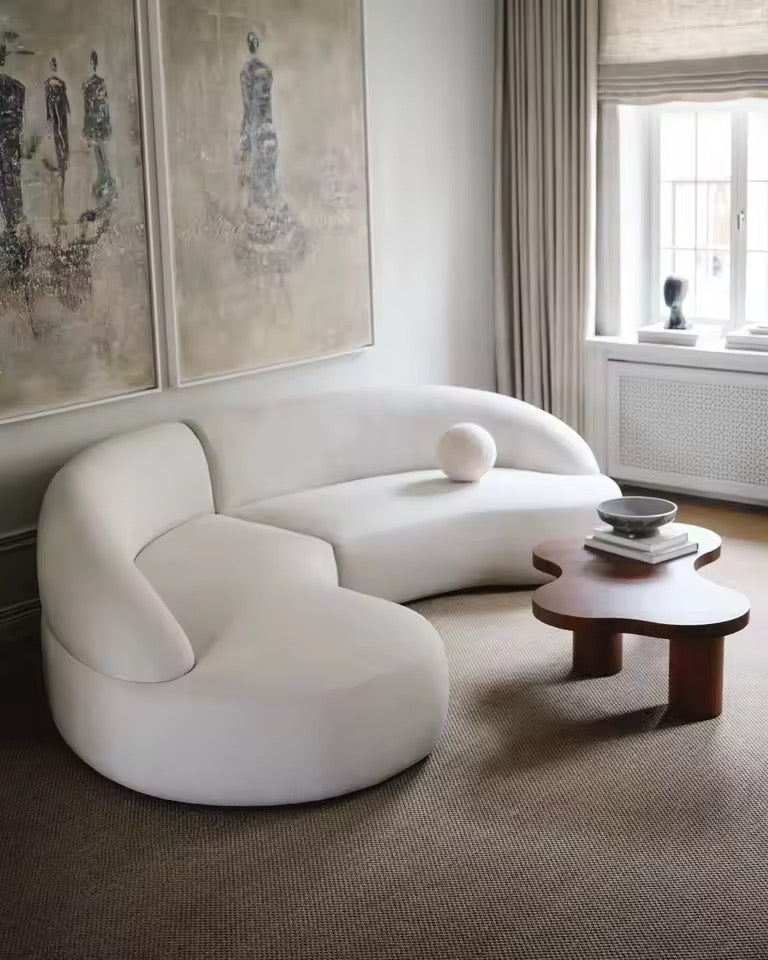 Italian Contemporary Curved Sofa, White Minimalist Couch