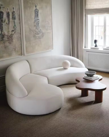 Italian Contemporary Curved Sofa, White Minimalist Couch