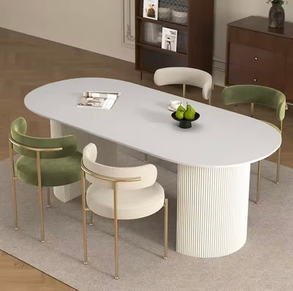 White Oval Minimalist Solid Wood Dining Table