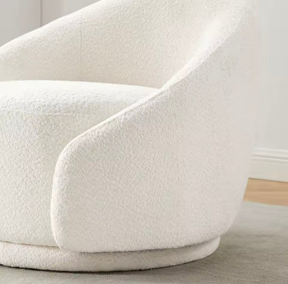 Modern White Boucle Fabric Accent Chair, Upholstered Swivel Armchair