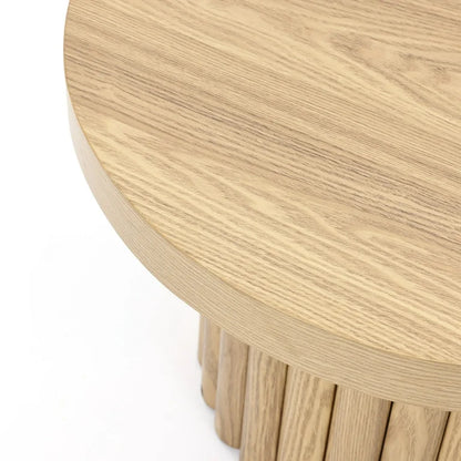 23.6" Oak Round Wood Side Table – Fluted Coffee Table
